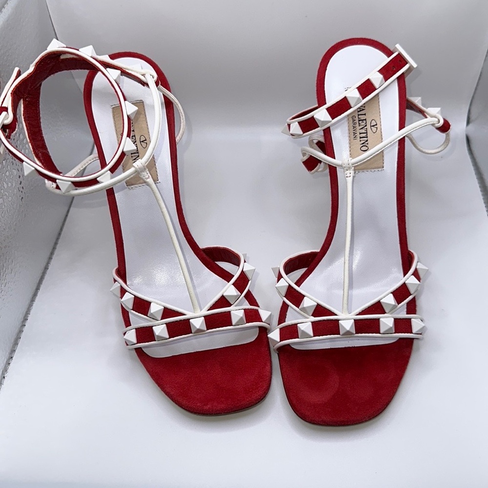 Valentino Garavani Red Suede rock stud high heel sandals